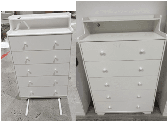 Recalled Furnulem 5-Drawer Dressers — The recalled dressers are unstable if they are not anchored to the wall, posing…