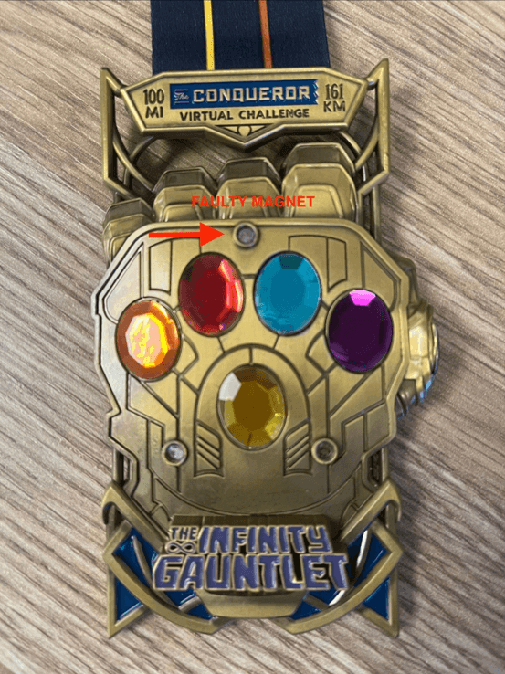 Recalled Avengers Infinity Gauntlet Medals: The recalled medals violate the mandatory safety standard for magnets because…